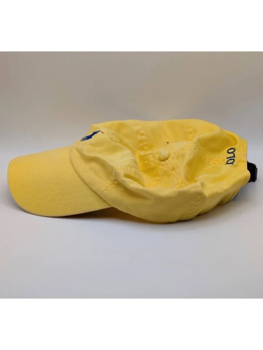 Vintage Polo Ralph Lauren Hat Yellow Blue Pony Logo Leather Strap Y2K Nautical